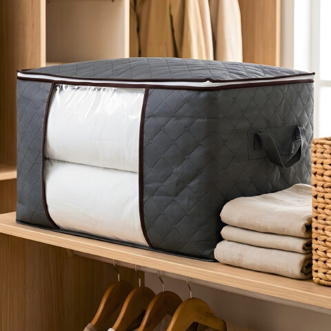 Caja Organizadora De Tela Guarda Mantas Ropa 60x45x30 Cm Variante Color Gris