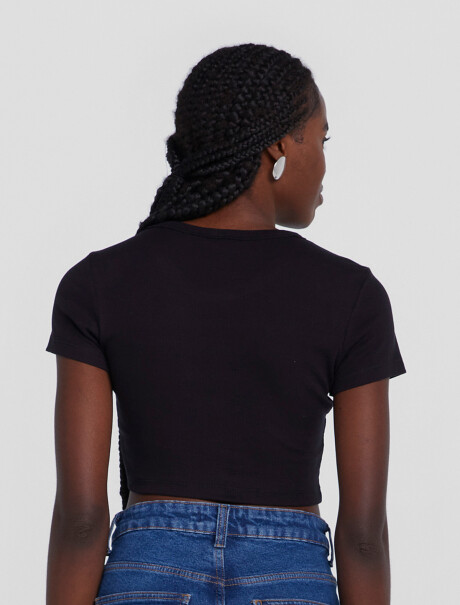 CAMISETA CORTA EN TELA ACANALADA NEGRO