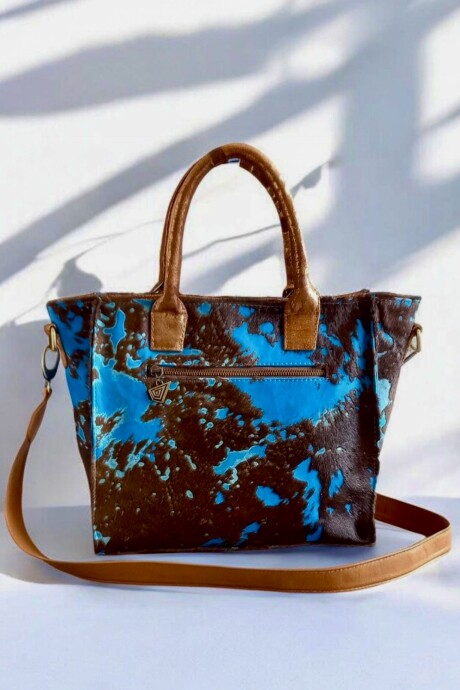 Cartera Frida Línea Dubai Azul Turquesa Con Pelo