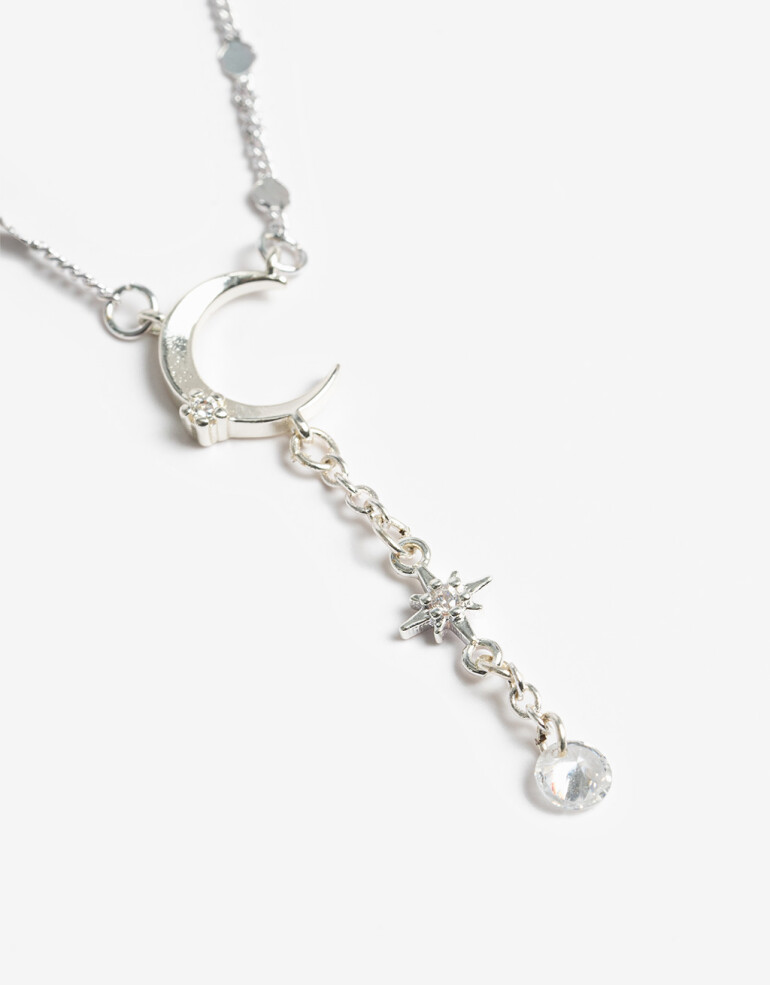 Cadena Corta con Dije Cubic zirconia Collar Luna Con Cubic Zirconia - Plateado