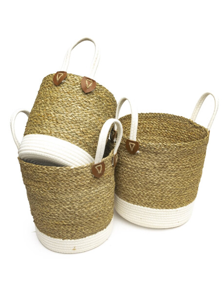 CESTO CON ASAS TEJIDO 30x30CM FRANJA BLANCA CESTO CON ASAS TEJIDO 30x30CM FRANJA BLANCA