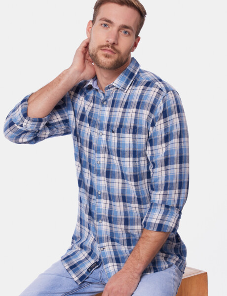 CAMISA DE LINO A CUADROS Azul