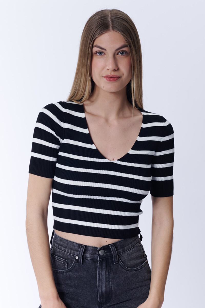Remera punto rib - Rayas Negro 