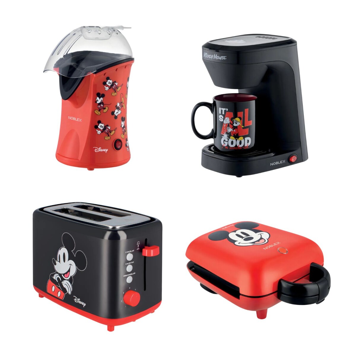 Set Noblex Disney Tostadora + Cafetera + Waflera + Popera 