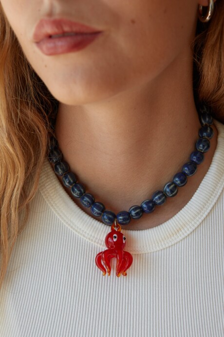 COLLAR PULPO (CERÁMICA Y VIDRIO) AZUL/ROJO