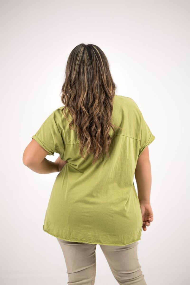 Blusa de algodón y lino - Verde Limón 