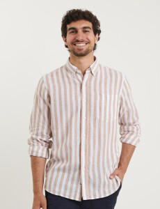 012566 CAMISA HARRINGTON LABEL Blanco/camel