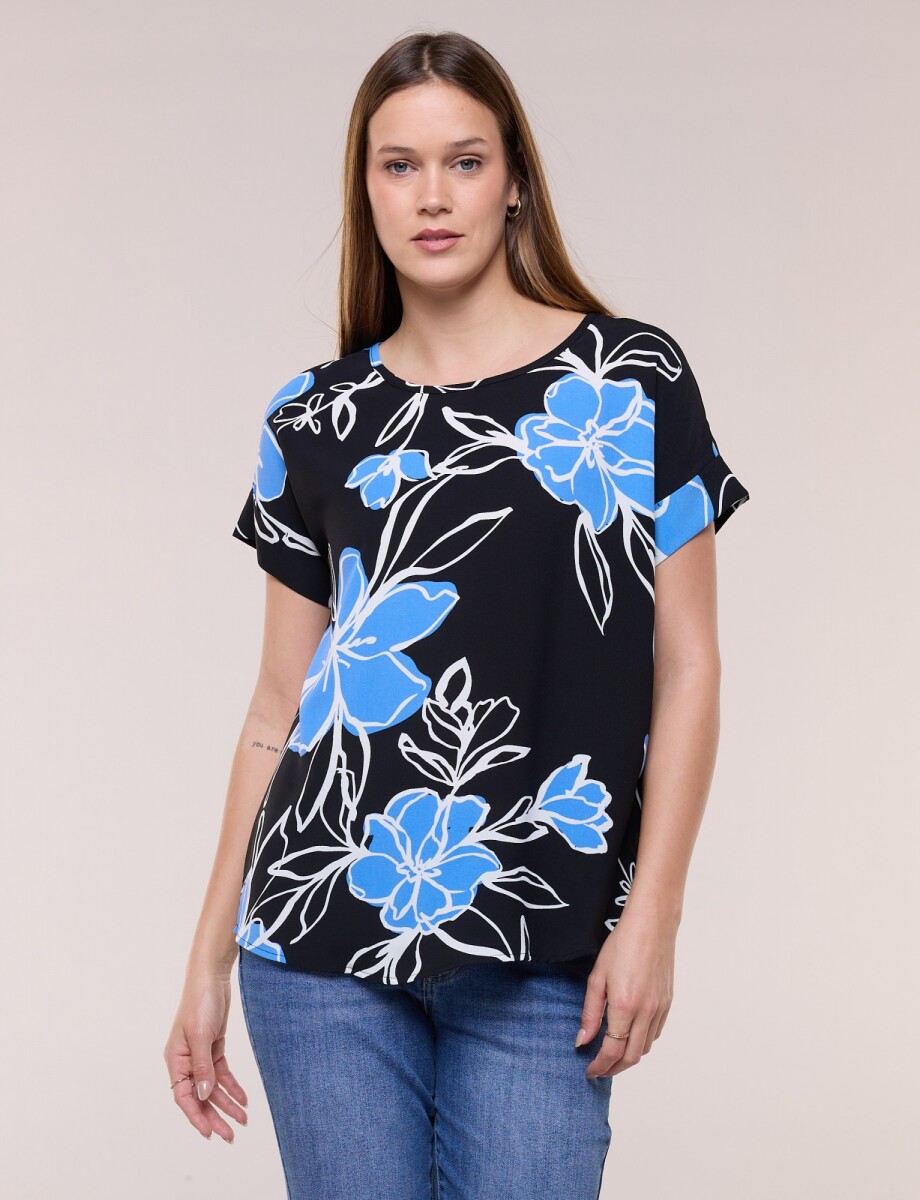 Blusa Holgada Printed - Negro/multi 