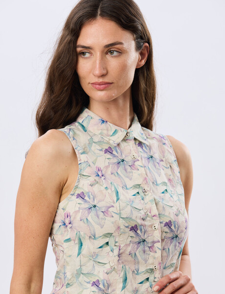 CAMISA DE LINO ESTAMPADA Lila