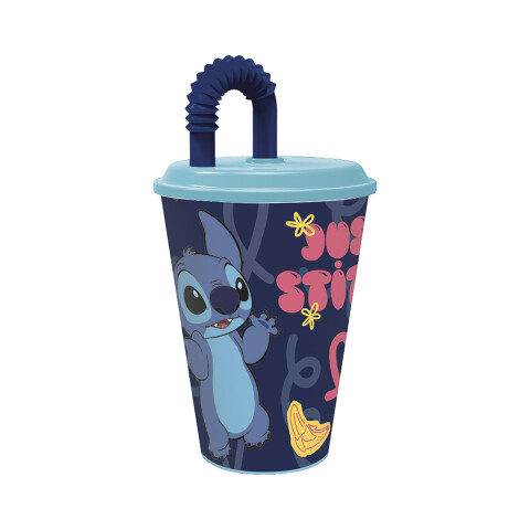 Vaso Plástico con Pajita Retráctil Stitch 430 ml U