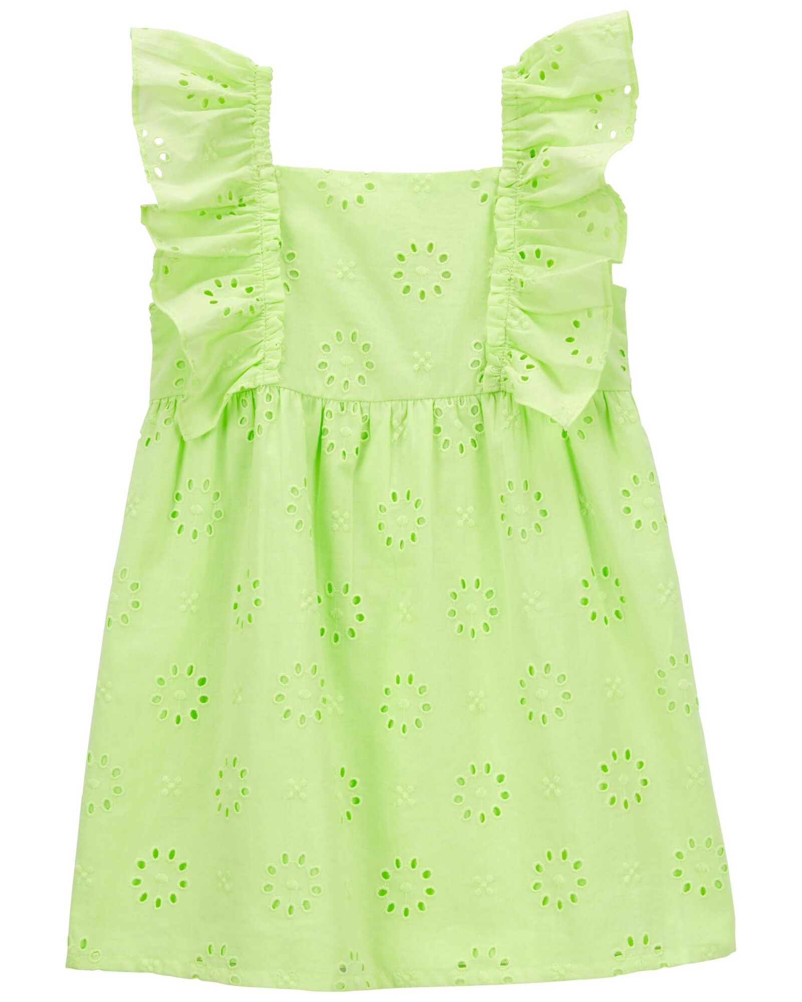 Vestido de algodón con volantes y ojales, verde. Talles 2-5T Sin color