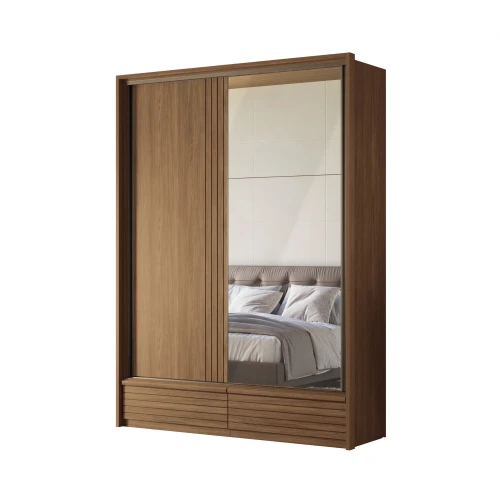 Ropero Demócrata 2 Puertas Corredizas y Espejo - Linea Fit Marron
