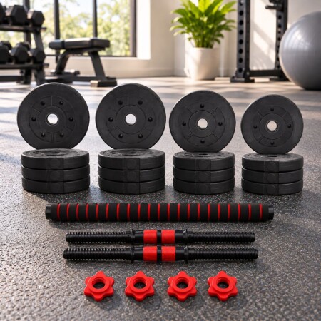 Kit de Mancuernas Ajustables 25kg con Barra de Unión –2 en 1 Kit de Mancuernas Ajustables 25kg con Barra de Unión –2 en 1