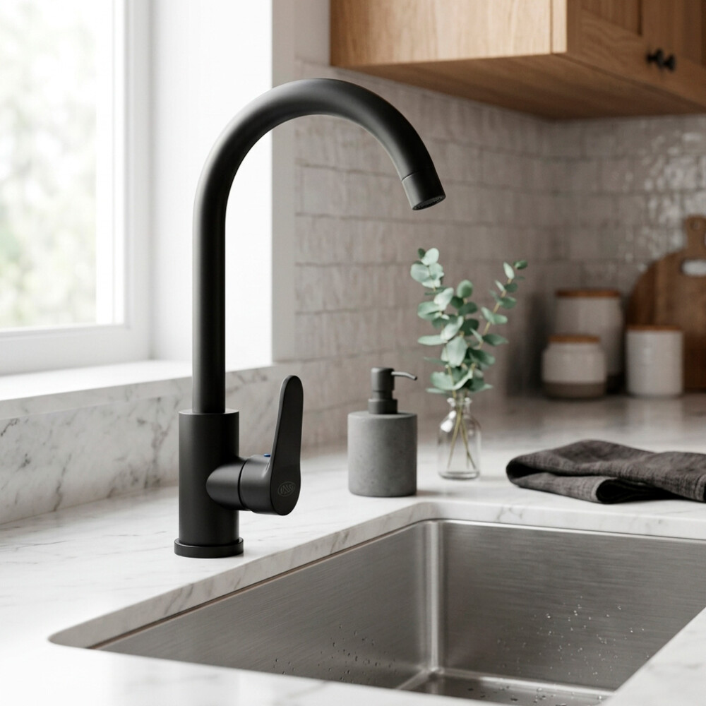 GRIFERÍA MONOCOMANDO WICO PARA MESADA CON PICO CISNE COLOR GRIS CENIZA Grifería Monocomando Wico Para Mesada Con Pico Cisne Color Gris Ceniza