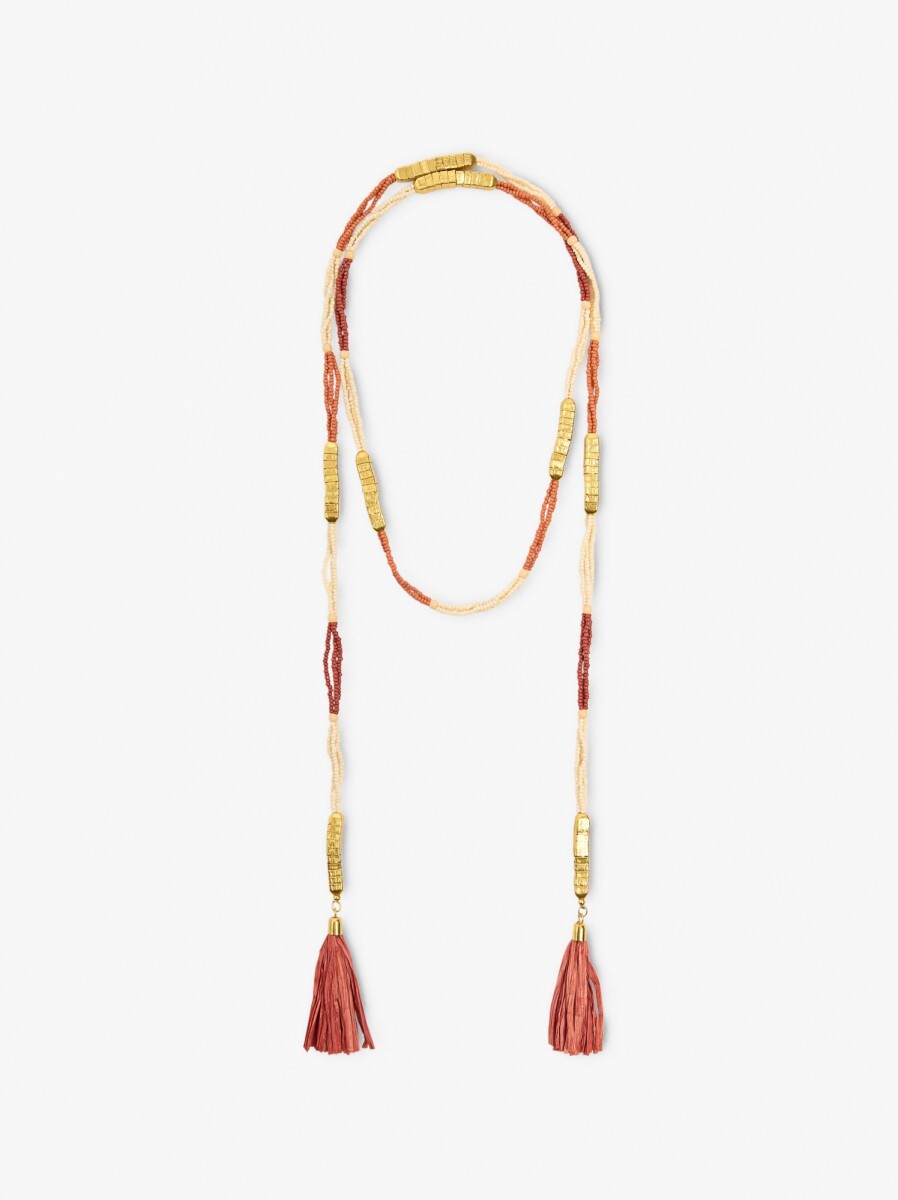 Collar Largo Con Abalorios Y Borlas - multicolor 