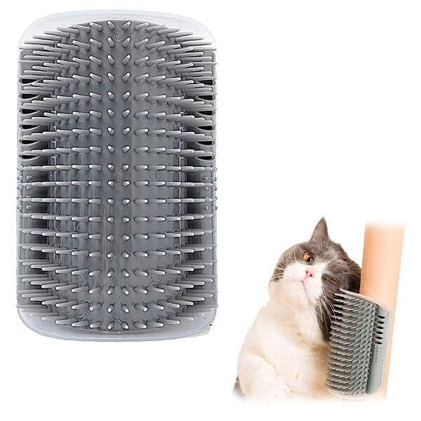 Rascador Masajeador Cepillo Esquinero Gato + Hierba Gatera Variante Color Gris