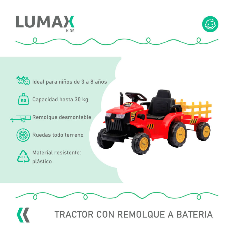 Tractor con Remolque Lumax a Batería con luces y sonido mp3 Rojo