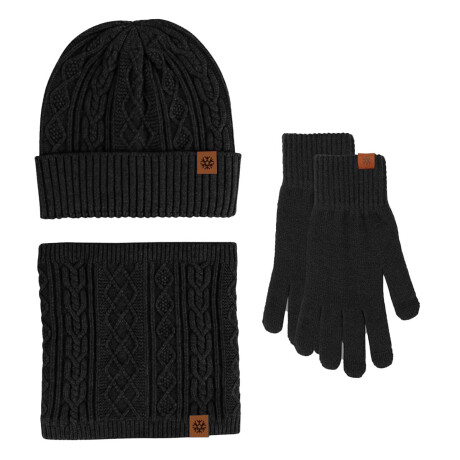 Set X3 Gorro Lana + Guantes + Cuello Bufanda Hombre Negro