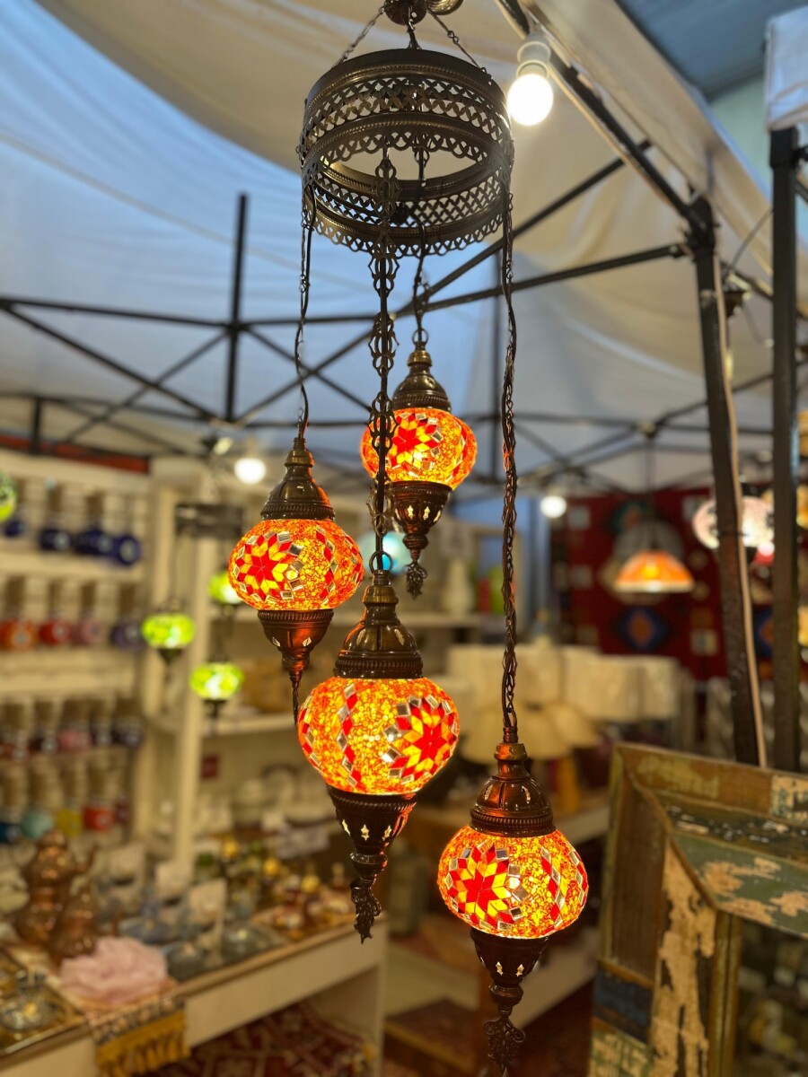 ARAÑA VITRAUX 4 LUCES TM12 - Rojo y Naranja 