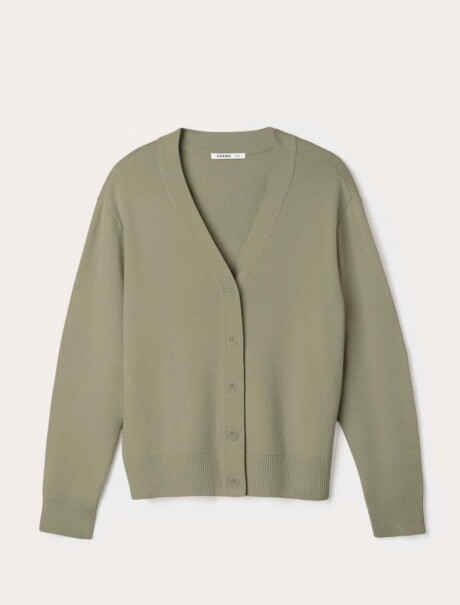 CÁRDIGAN DE PUNTO CON CUELLO EN V VERDE