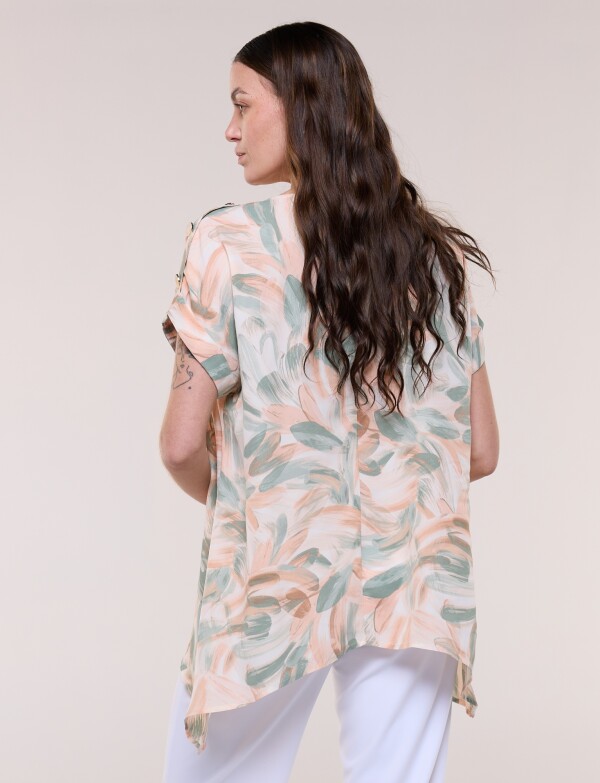 Blusa Estampada Con Ruedo Asimétrico ROSA/MULTI