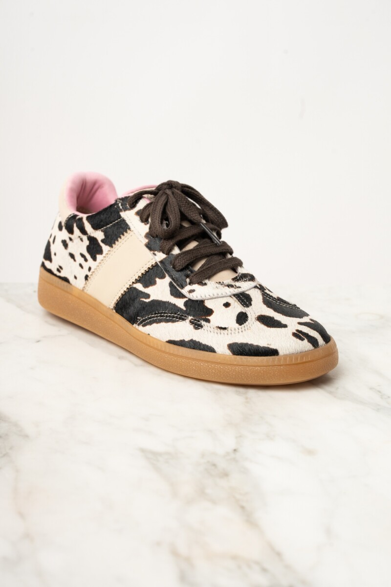 Zapatilla Pelo Animal Print Vaca Marrón