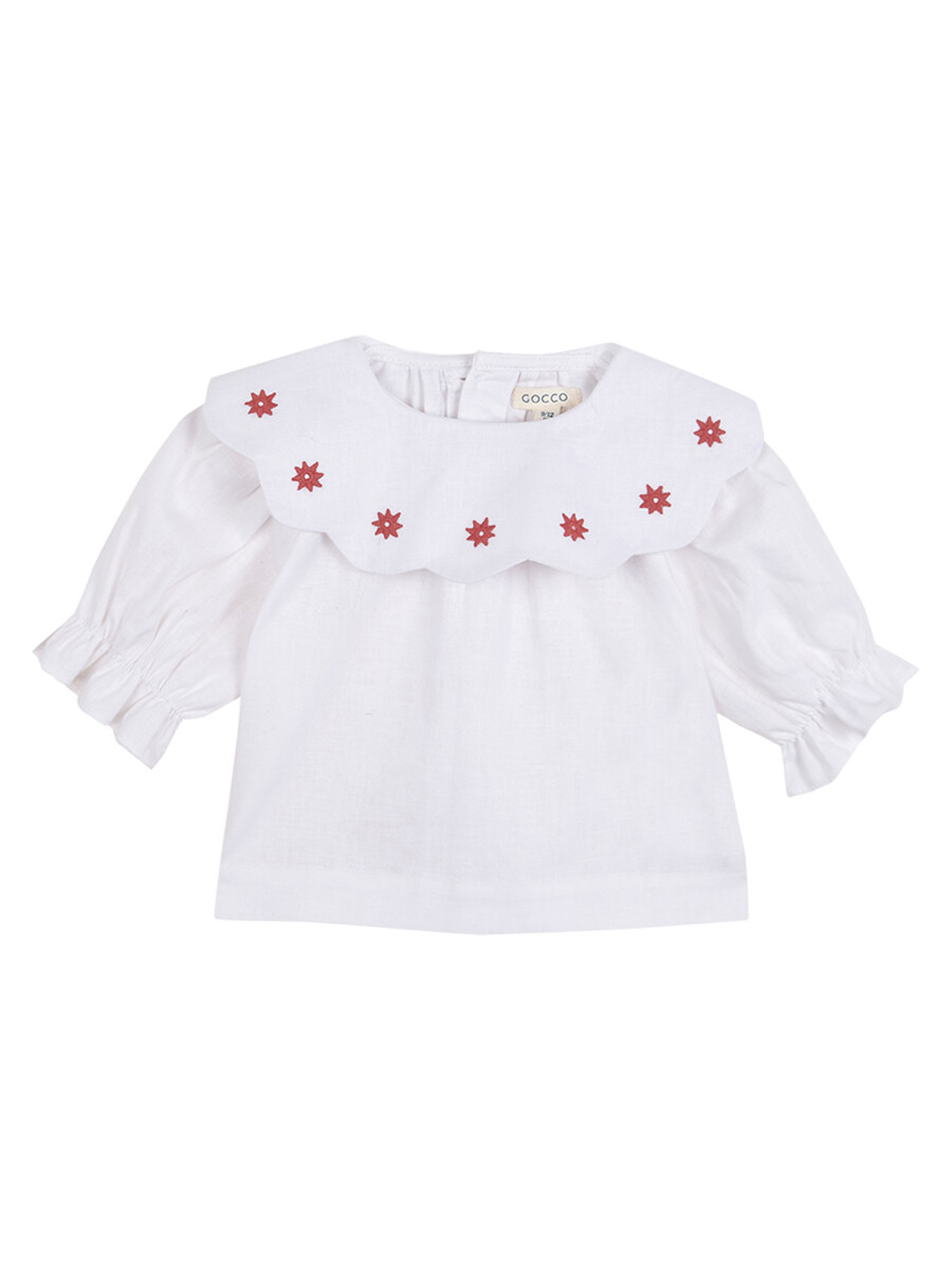 Camisa De Lino Cuello Con Bordados Piedra