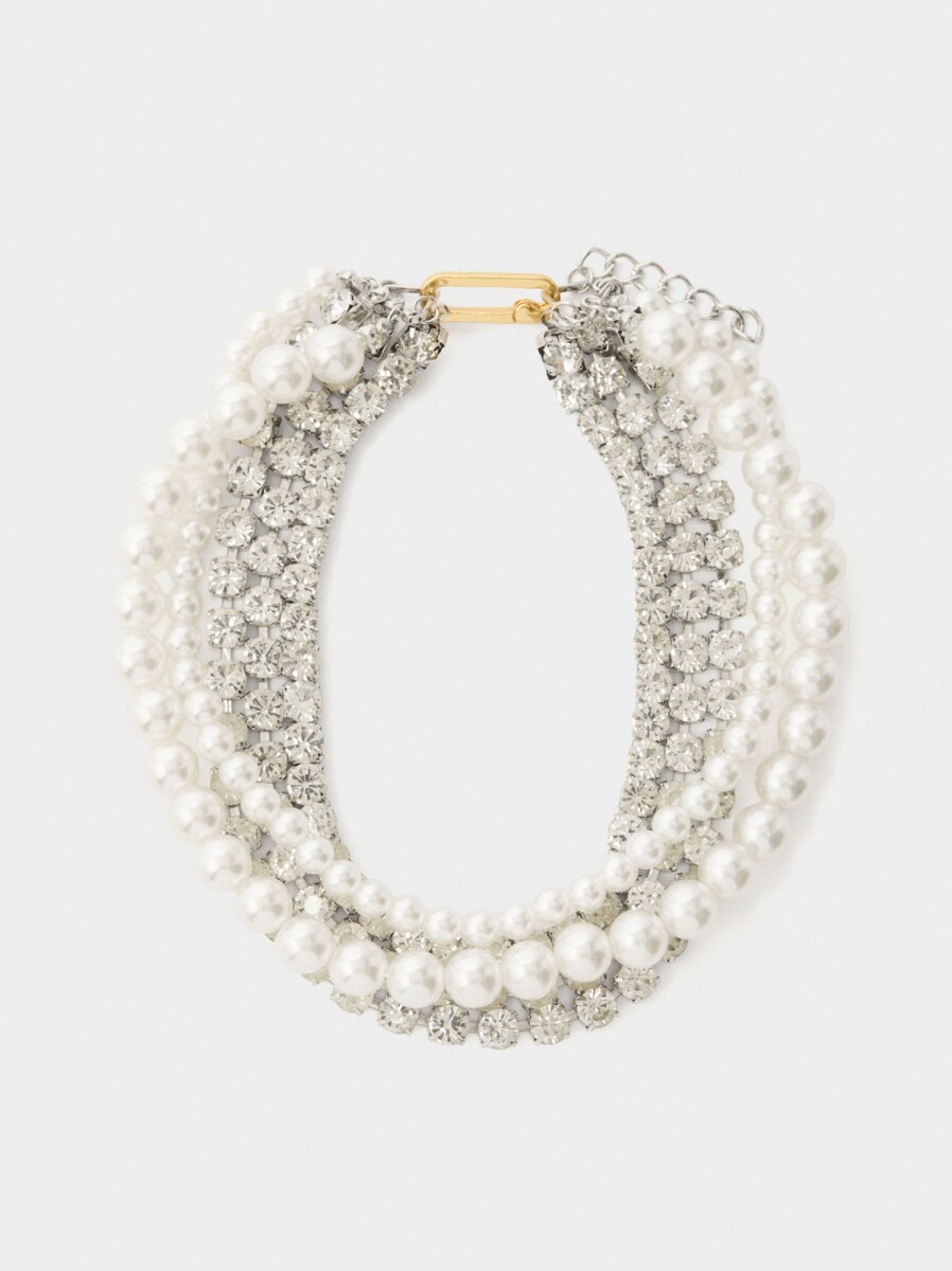 Multicollar Con Perlas Y Cristales - blanco 