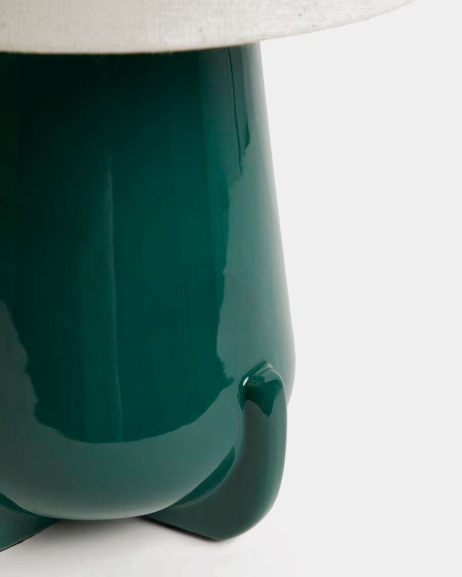 Lámpara de mesa Odra de cerámica crudo acabado brillante verde acabado brillante