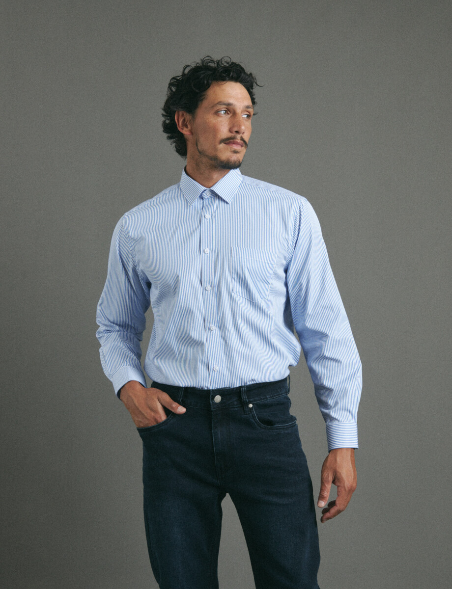 012687 CAMISA HARRINGTON LABEL Celeste/blanco