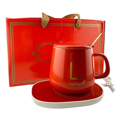 Taza de Cerámica con Base Calentadora ROJO