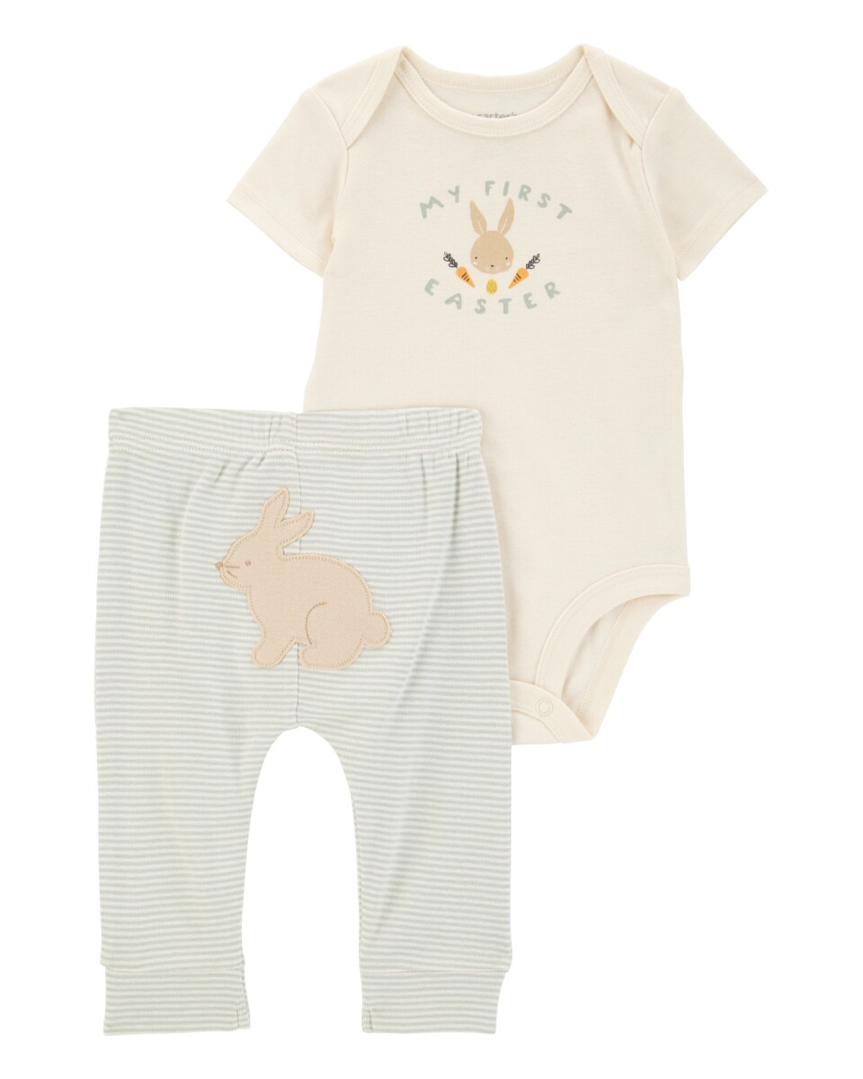 Set dos piezas de algodón, pantalón y body, diseño pascua 
