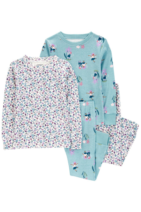 Pijama cuatro piezas de algodón, dos pantalones y dos remeras, diseño hadas Sin color