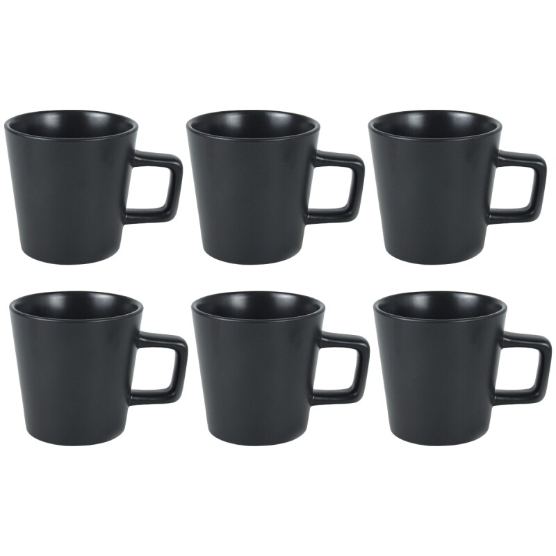 Set x6 Taza de asa recta en cerámica 325ml TOKIO NEGRO