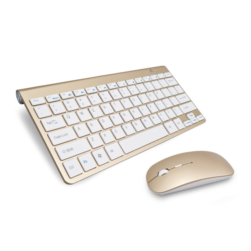Combo de Teclado y Mouse Inalámbrico Slim Dorado