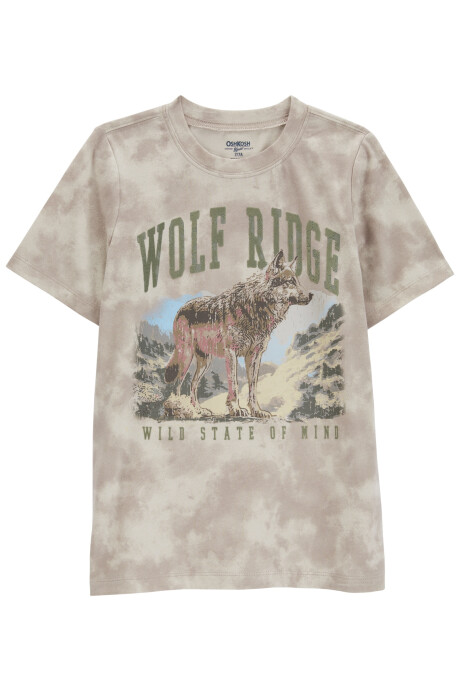 Remera de algodón, manga corta, estampa lobo Sin color