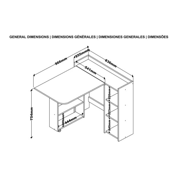 Escritorio Esquinero Plegable Estantes Estantería ESCRITORIO ESQUINERO REBATIBLE C/ESTANTE