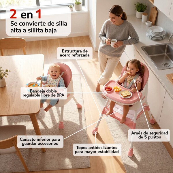Silla De Bebe Para Comer Plegable Asiento 2 En 1 Arnes Cinturon Seguridad 3 Puntos Imback Color Rosa Silla De Bebe Para Comer Plegable Asiento 2 En 1 Arnes Cinturon Seguridad 3 Puntos Imback Color Rosa