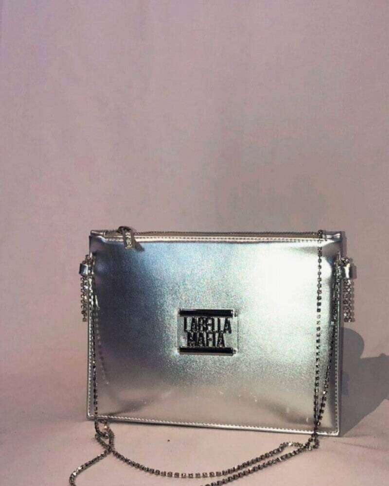 Cartera Labella Mafia Plateada Con Strass U