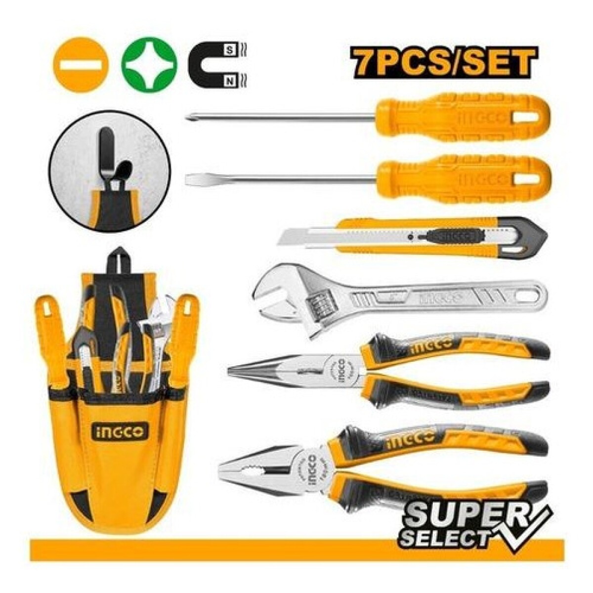 Kit Ingco de 7 herramientas manuales versátiles 