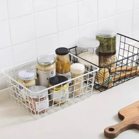 Canasto Cesto Organizador Metal y Tela Cocina Baño Oficina Blanco