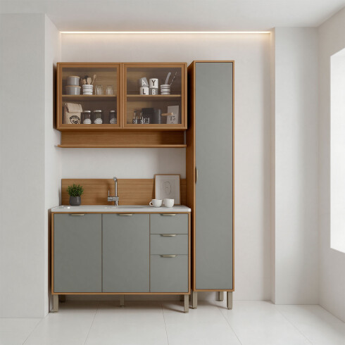 JUEGO COCINA 3 MODULOS Y PILETA MESADA LINEA COLORS FREIJO Y VERDE