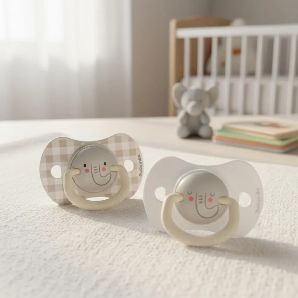 Set x2 chupete fisiológico Suavinex 6 a 18M - Nocturnos Gris Nocturnos