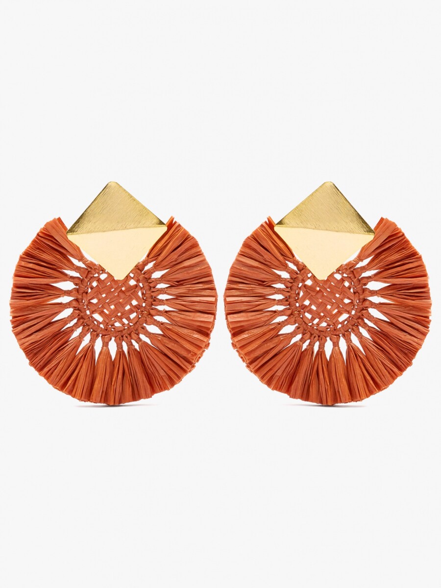 Pendientes Maxi Redondos Con Rafia naranja