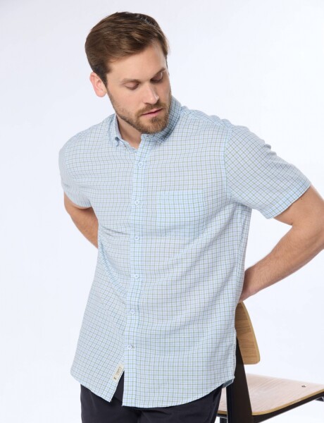 CAMISA DE LINO A CUADROS Azul