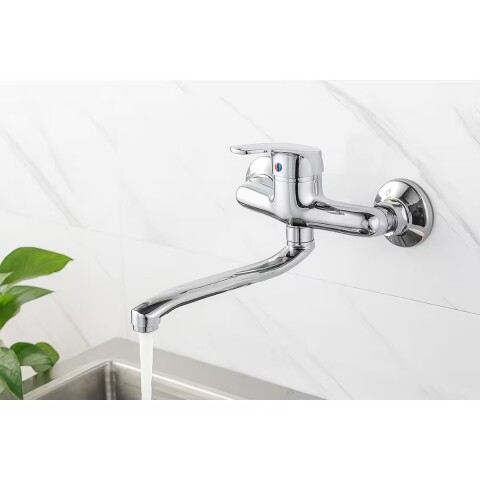 Grifería de cocina Monocomando de pared Golf Pico bajo Gris Grifería De Cocina Monocomando De Pared Golf Pico Bajo Gris