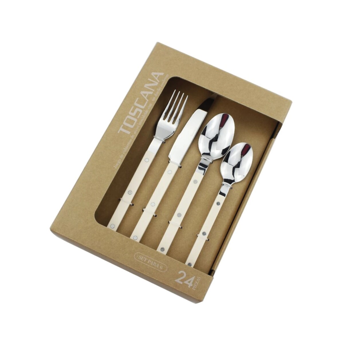 SET 24 PIEZAS CUBIERTO AC INOX MANGO BEIGE TOSCANA 