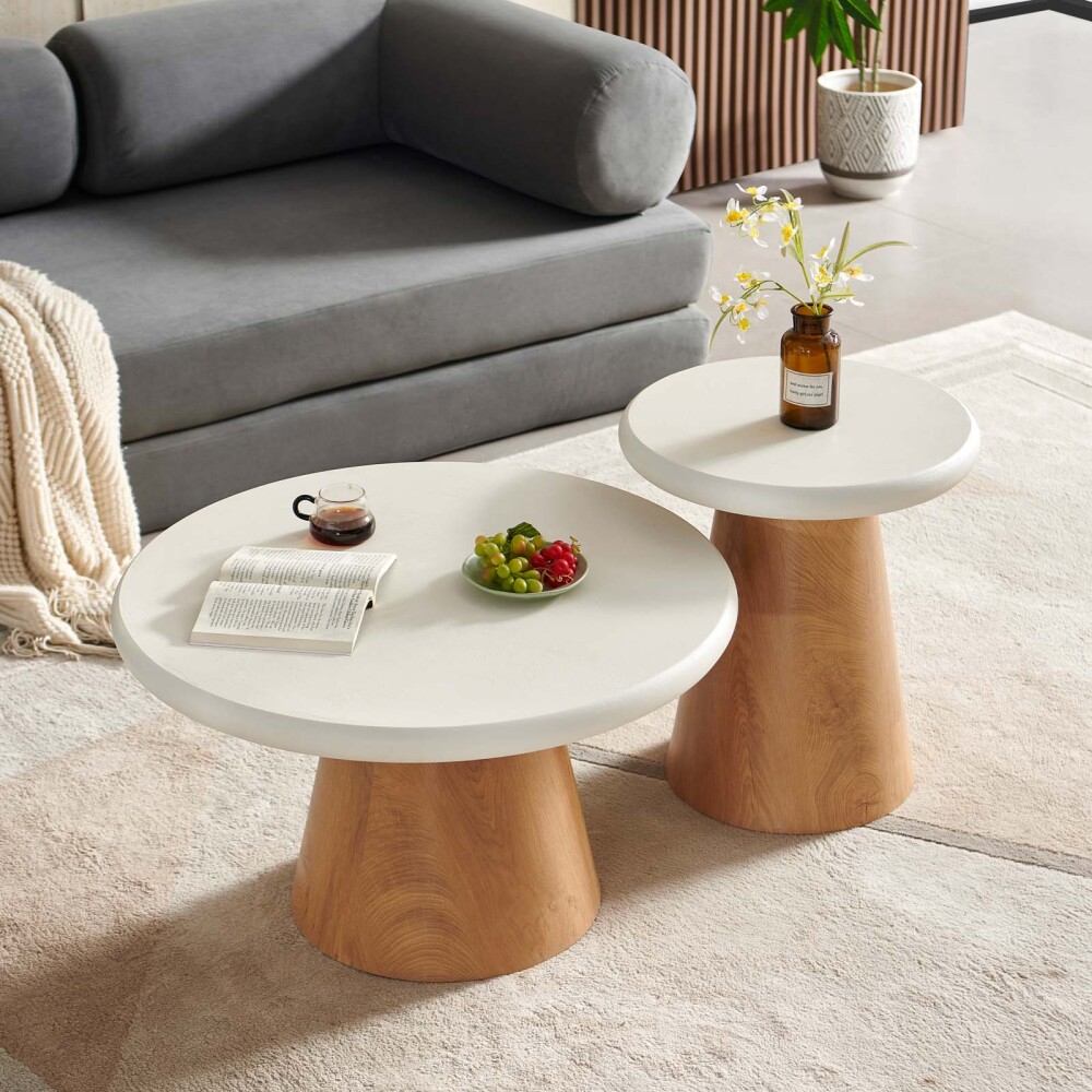 SET DE MESAS CENTRALES MDF-Y-MICROCEMENTO CLEO