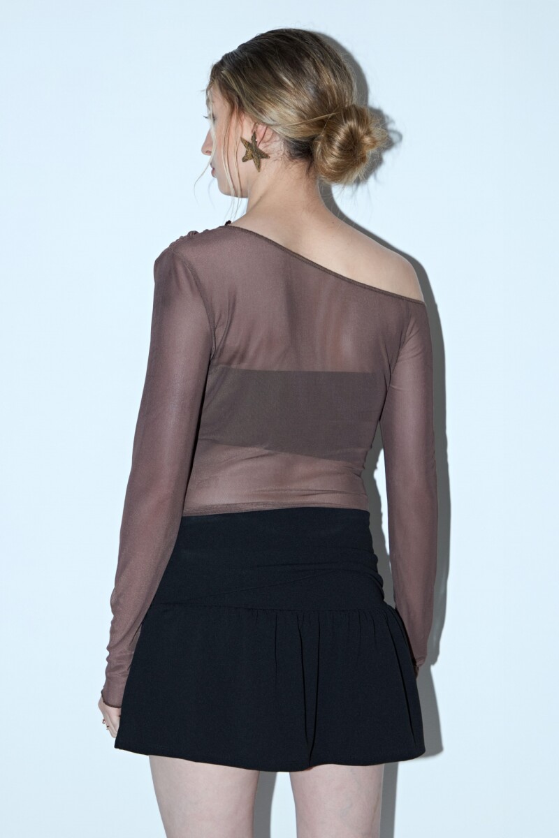Remera irregular de tul marrón