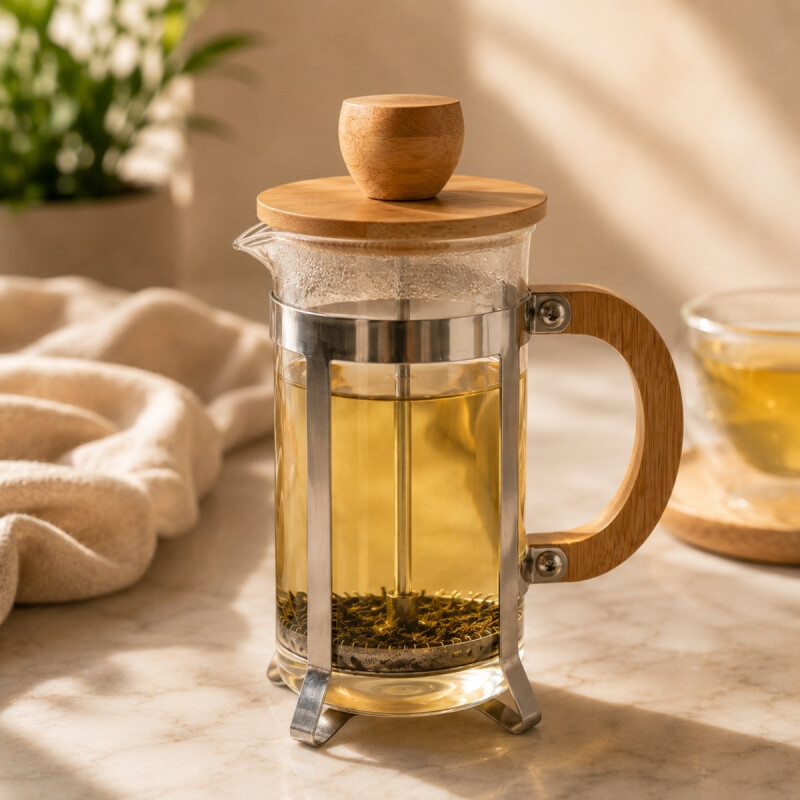 Cafetera francesa de vidrio y madera 350 ml MADERA